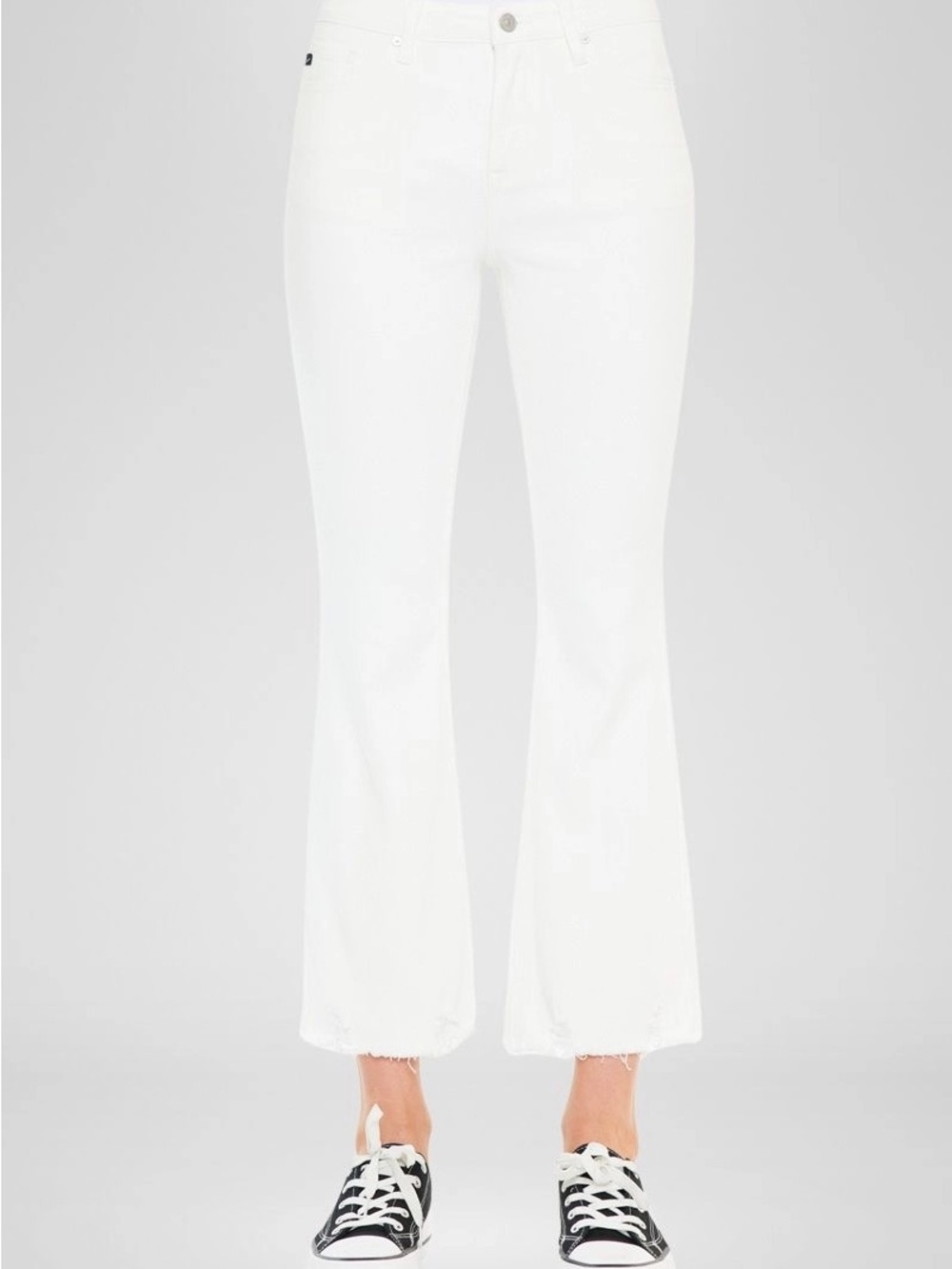 Kan Can USA White Women’s High Rise Cropped Kick Flare Jeans